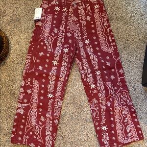 Red denim Paisley Print Pants